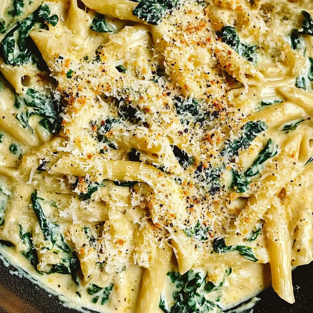 Recipe preparation for Creamy Parmesan Spinach Pasta